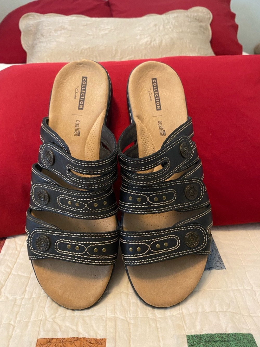 Collection by Clarke Brown Multi-Strap Slide Sandals Adjustable Straps Size 10